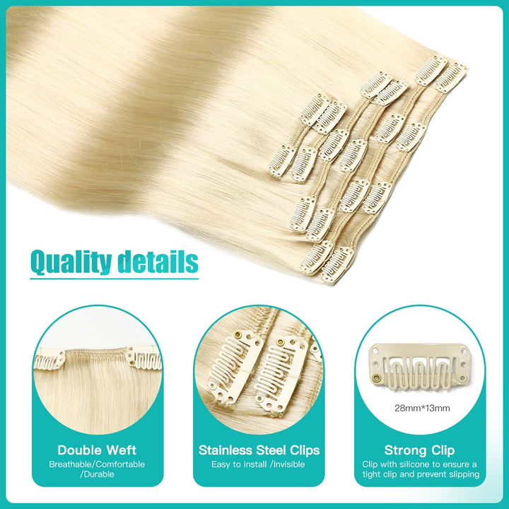 SURNEL Blond Clip in Extensions Echthaar Remy Platinblond Echthaar Clip in Extensions Blond Clip in