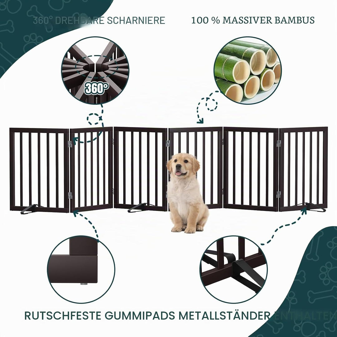 Semiocthome Hundegitter aus Bambus für das Haus, extra breit, 6 Paneele, freistehende Haustiergitter