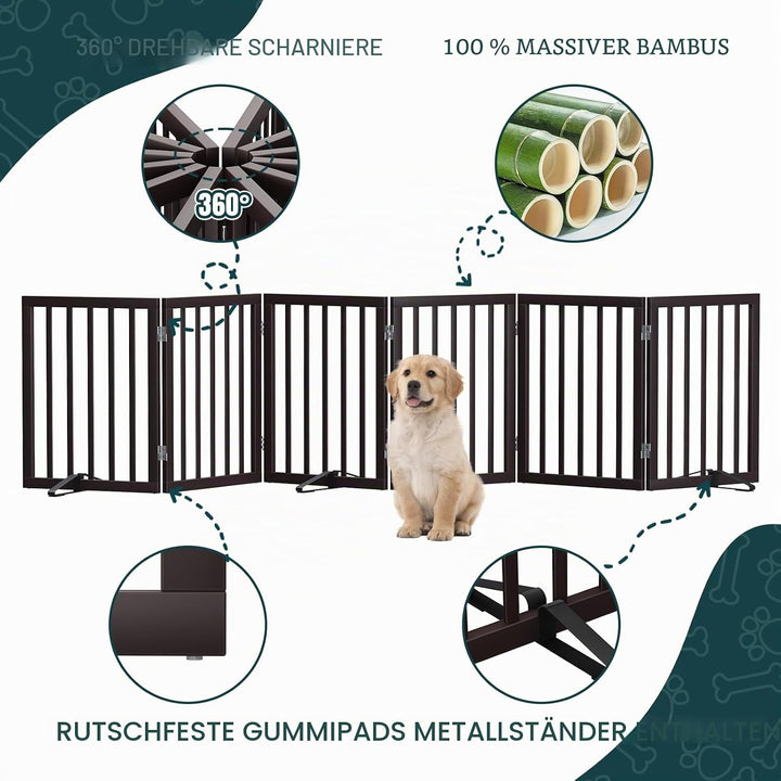 Semiocthome Hundegitter aus Bambus für das Haus, extra breit, 6 Paneele, freistehende Haustiergitter