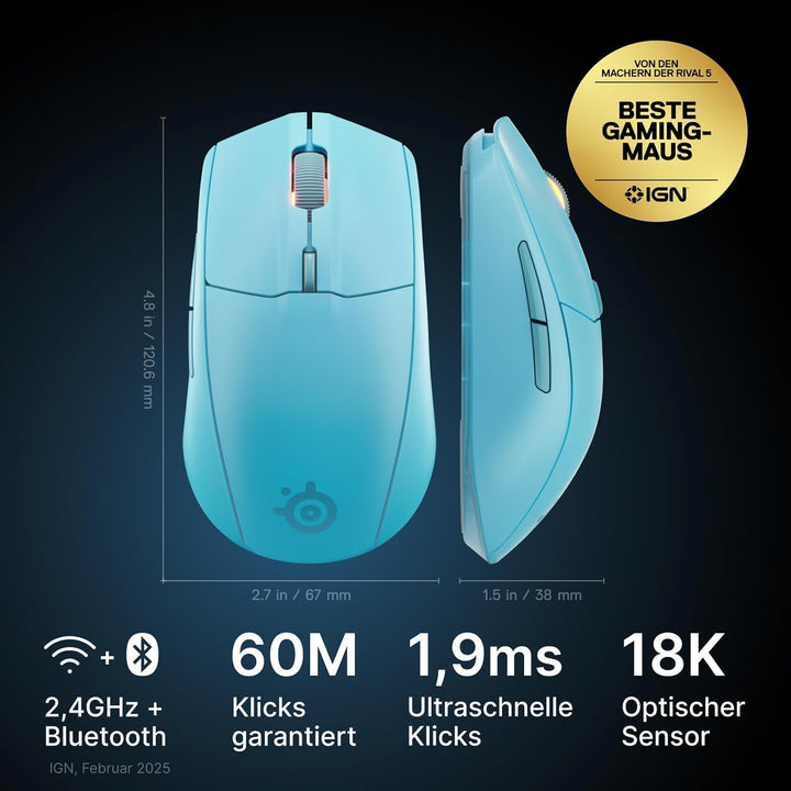 SteelSeries Rival 3 Wireless Gen 2 Gaming-Maus – 2,4GHz und Bluetooth – 18.000DPI TrueMove Air-Optik