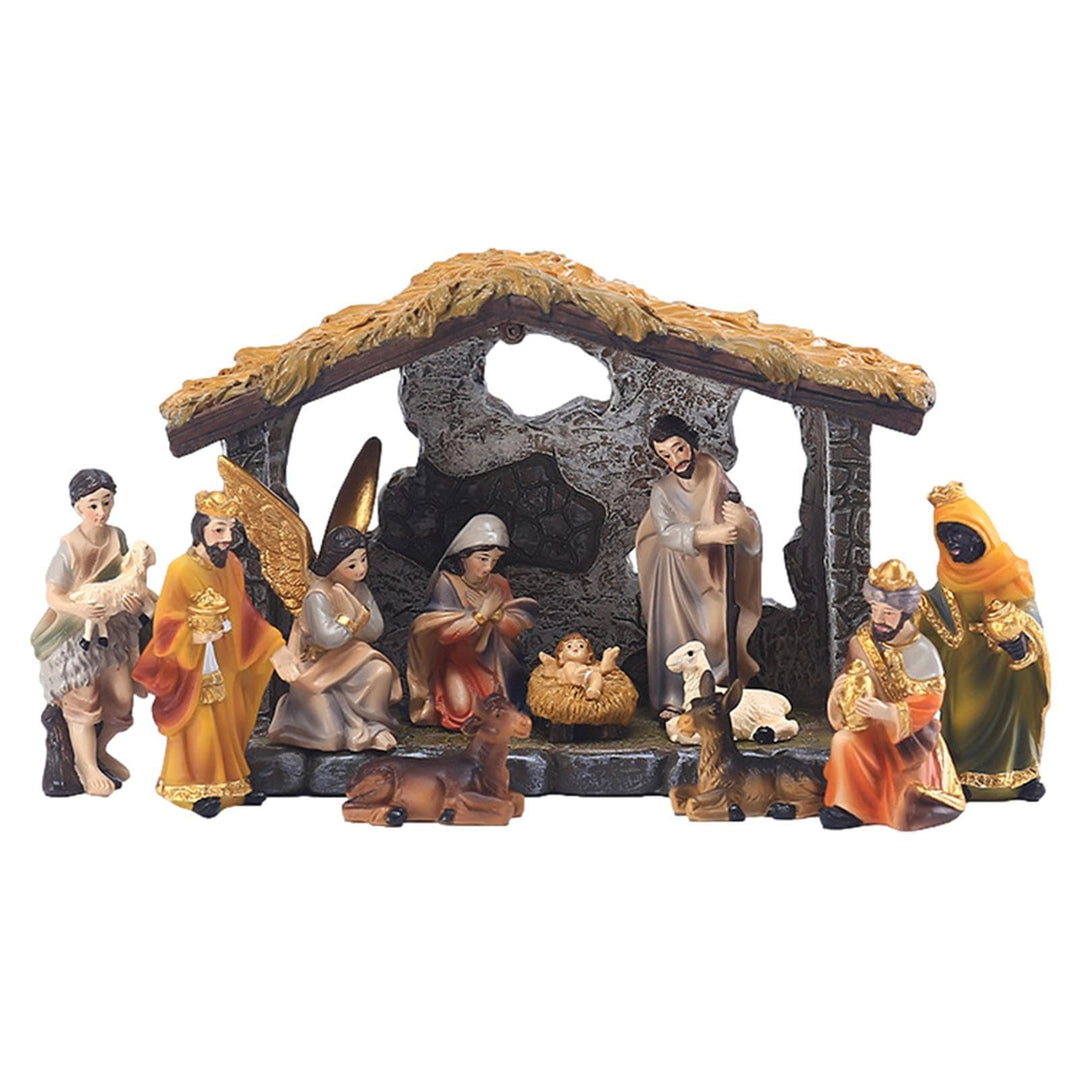 Weihnachtskrippe Komplettset, Weihnachtskrippe mit Figuren, Weihnachtsfiguren Krippe aus Kunstharz,
