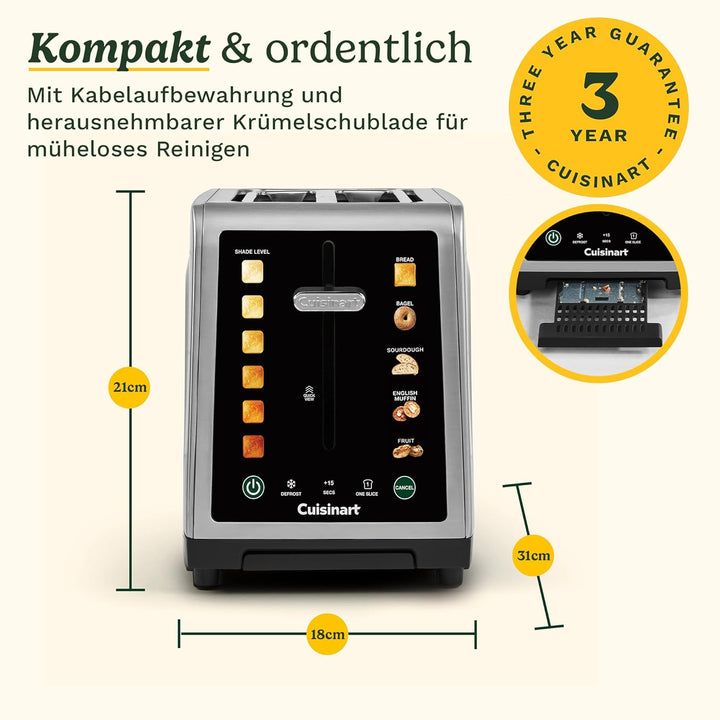 Cuisinart SimpliTouch XL Farb-Touchscreen 2-Scheiben-Toaster | Extra-grosse Schlitze | Farb-Touchscr