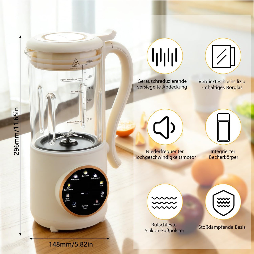 Nussmilchmaschine 1400ml, Automatische Mandelmilchmaschine mit 16 Klingen, Pflanzenmilchbereiter Soj