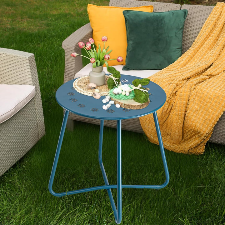 danpinera Outdoor Beistelltische mit Blumenausschnitten, Wetterfester Stahl Patio Beistelltisch, Kle
