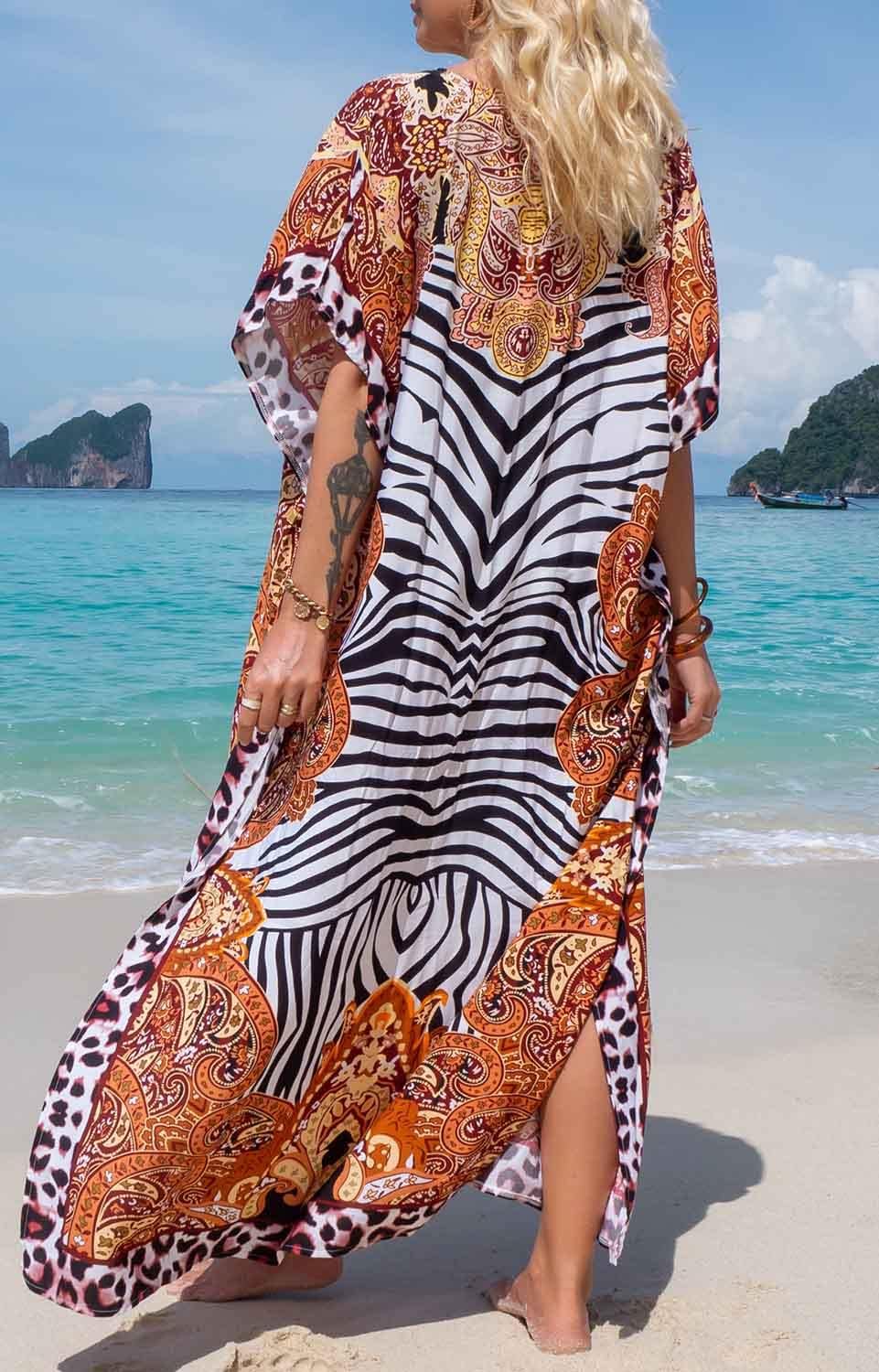 Orshoy Damen Strandkleid Bikini Cover Up V Ausschnitt Kleid Freizeitkleid Sommerkleid Sommer Lang Ma
