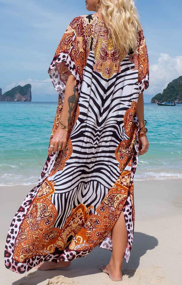 Orshoy Damen Strandkleid Bikini Cover Up V Ausschnitt Kleid Freizeitkleid Sommerkleid Sommer Lang Ma