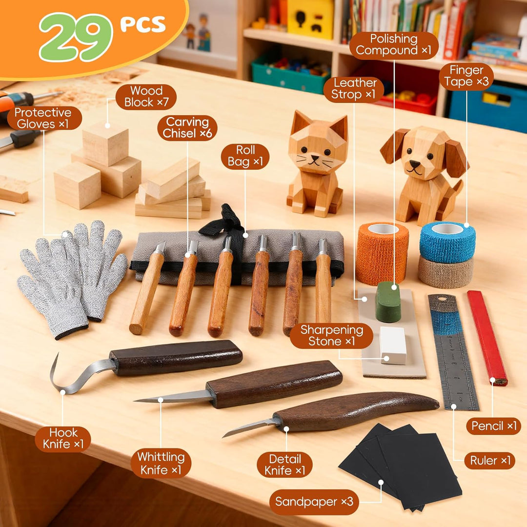Housolution Holzschnitzerei Kit mit Tragetasche, 29PCS Holzschnitzerei Werkzeuge Whittling Kit enthä