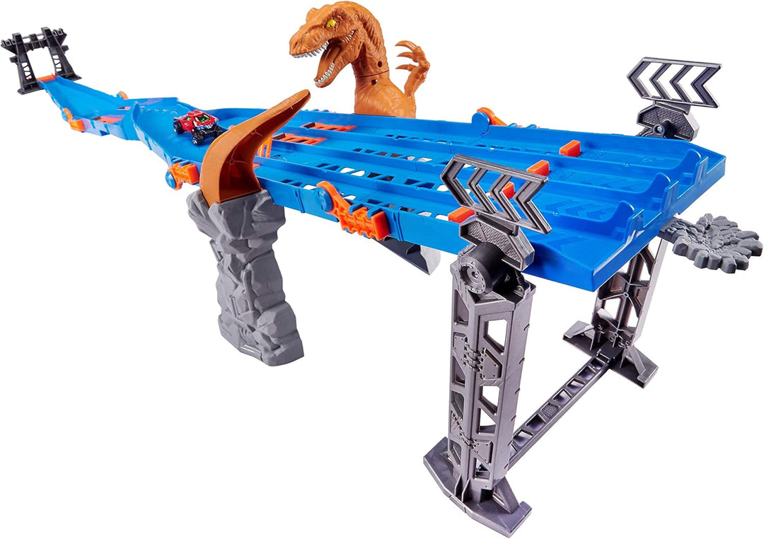 Metal Machines 4-Tracks Dinosaurier Raptor Attack Spielset mit Mini-Rennwagen