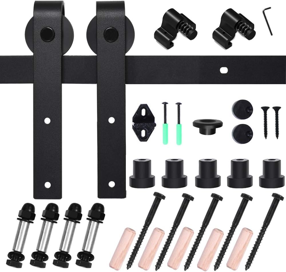 TSMST 274CM Schiebetürbeschlag Set, Schwarzes Schienenset passend für eine einzelne Holztür, J-Form