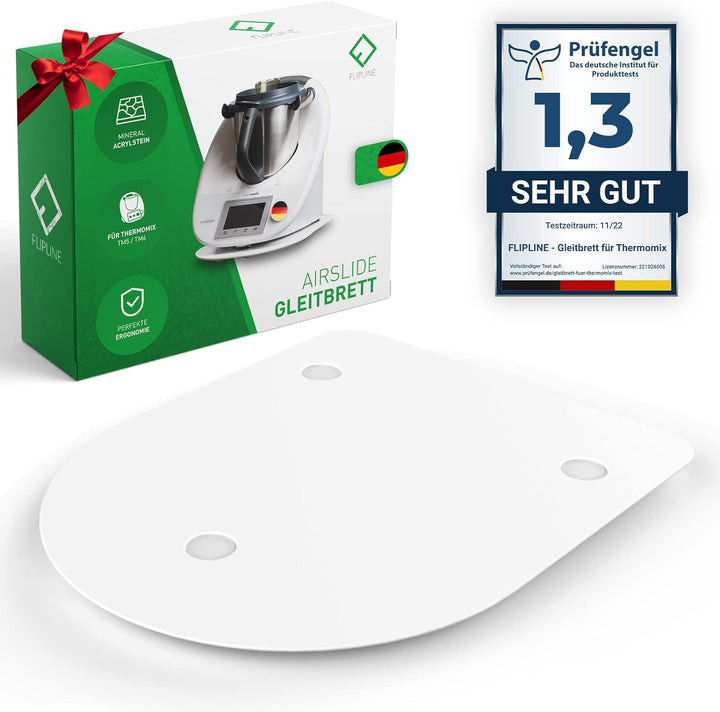 FLIPLINE Gleitbrett für Thermomix TM6 / TM5 Weiss [AirSlide] aus Mineral-Acrylstein (TEFLON-Füsse) E