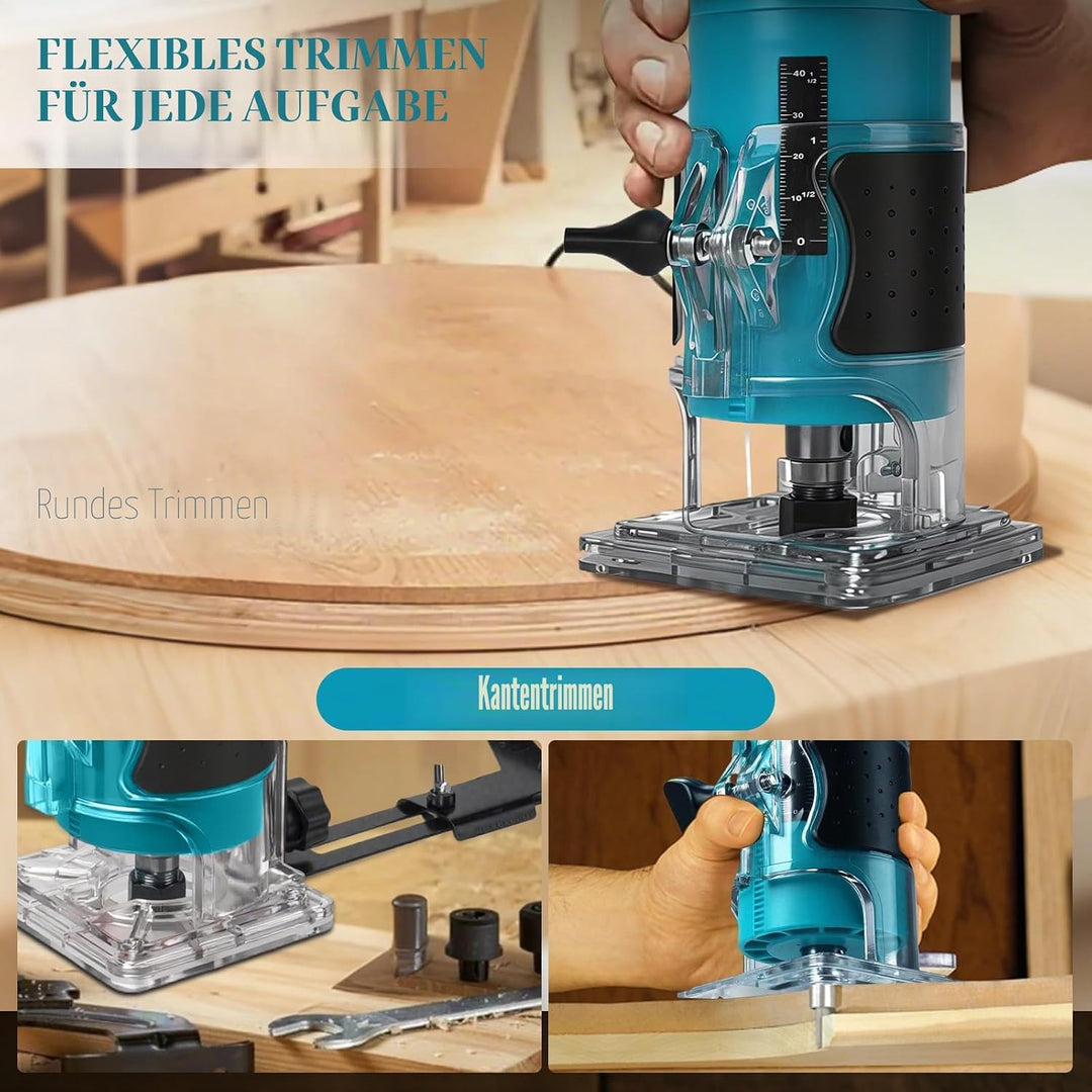 Akku Oberfräse kompatibel mit Makita 18V-Akku (ohne Akku), 800 W bürstenloser Holztrimmer mit 10000–