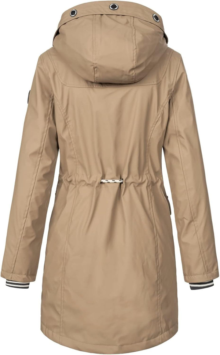NEW VIEW Damen Regenjacke wasserabweisender Parka Annika Long mit Kapuze XXL beige (peanut beige - T