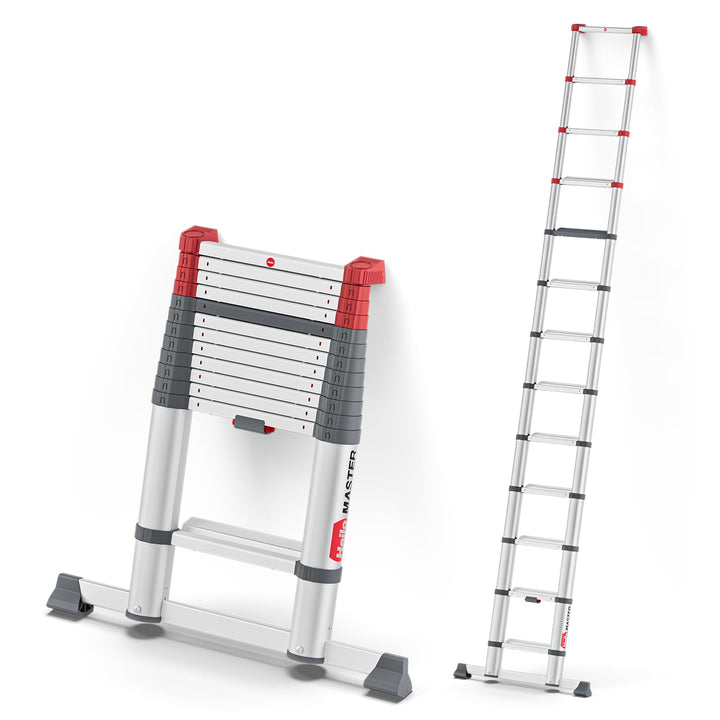 Hailo T100 FlexLine Sicherheits-Teleskopleiter - ausziehbare Leiter aus Aluminium mit bis zu 13 Stuf