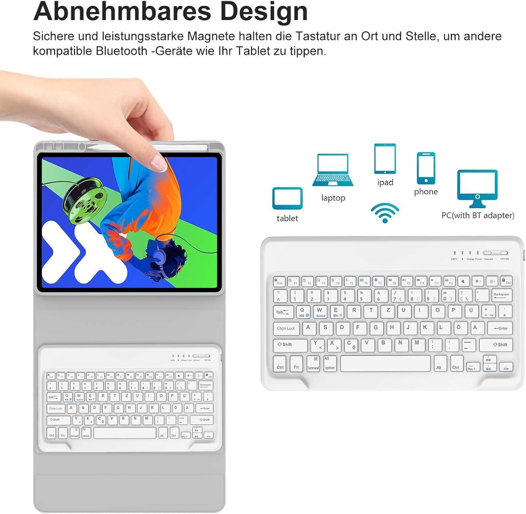 Tastatur für Lenovo Idea Tab Pro 12.7 Zoll 2025, Hellgrau