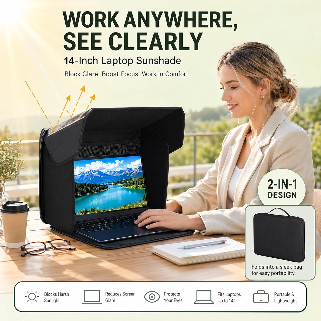 DASIAUTOEM Universal Laptop Sonnenschutz, Klappbare 2-in-1 Laptoptasche, Sonnenschutz Blendschutz UV