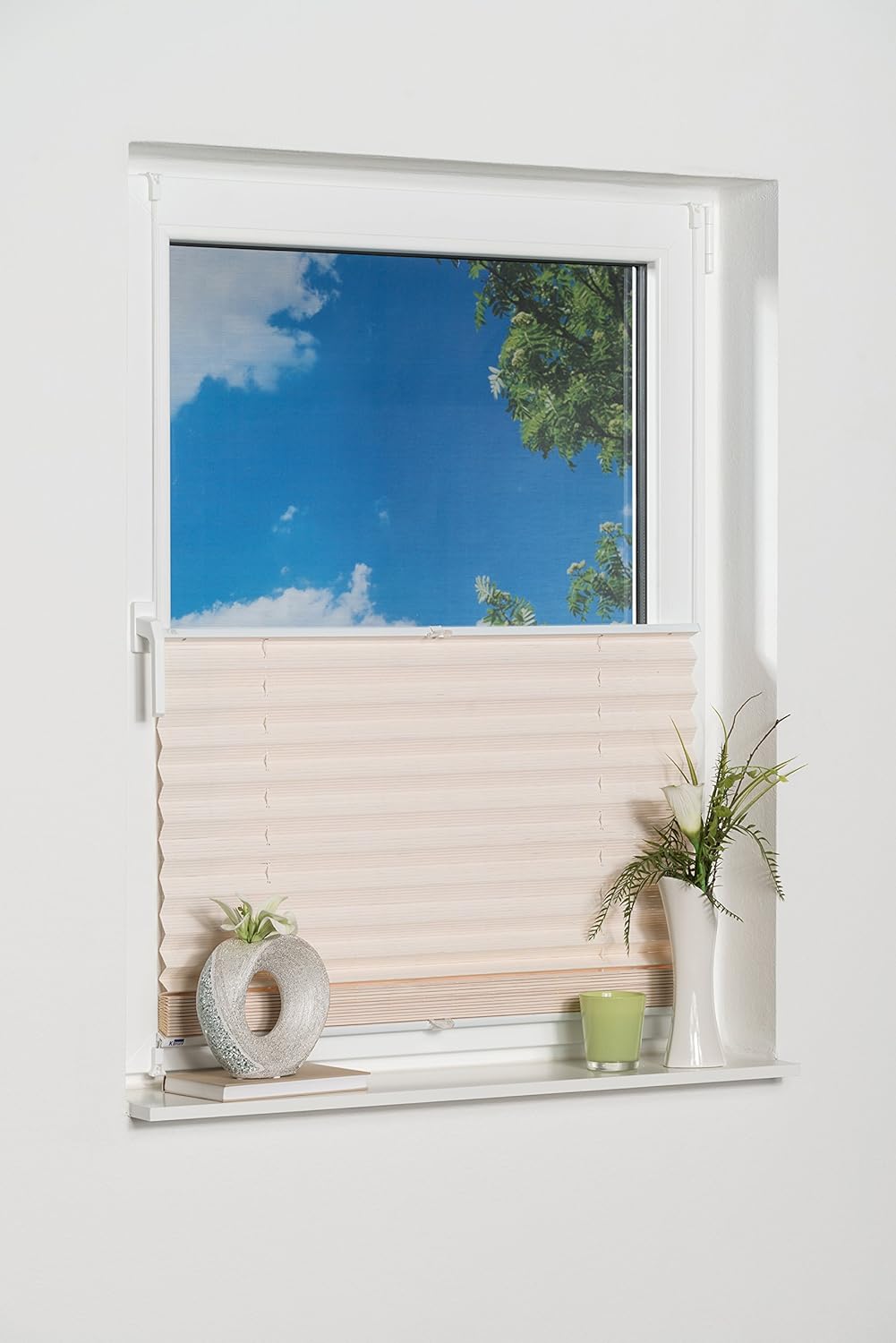 K-home Klemmfix-Bambus-Plissee Weiss 80 x 210 cm (B x L)