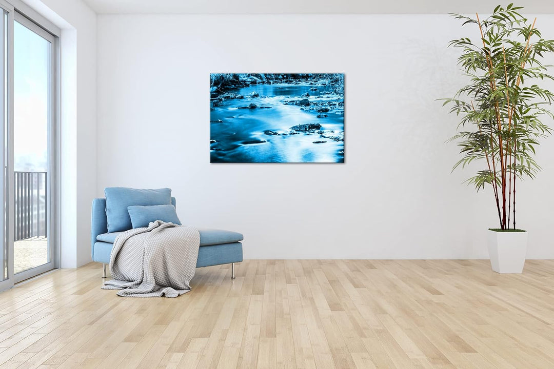 deyoli Traumhafter Bach im Licht Format: 80x60 Effekt: Monocrome Blau als Leinwandbild, Motiv fertig