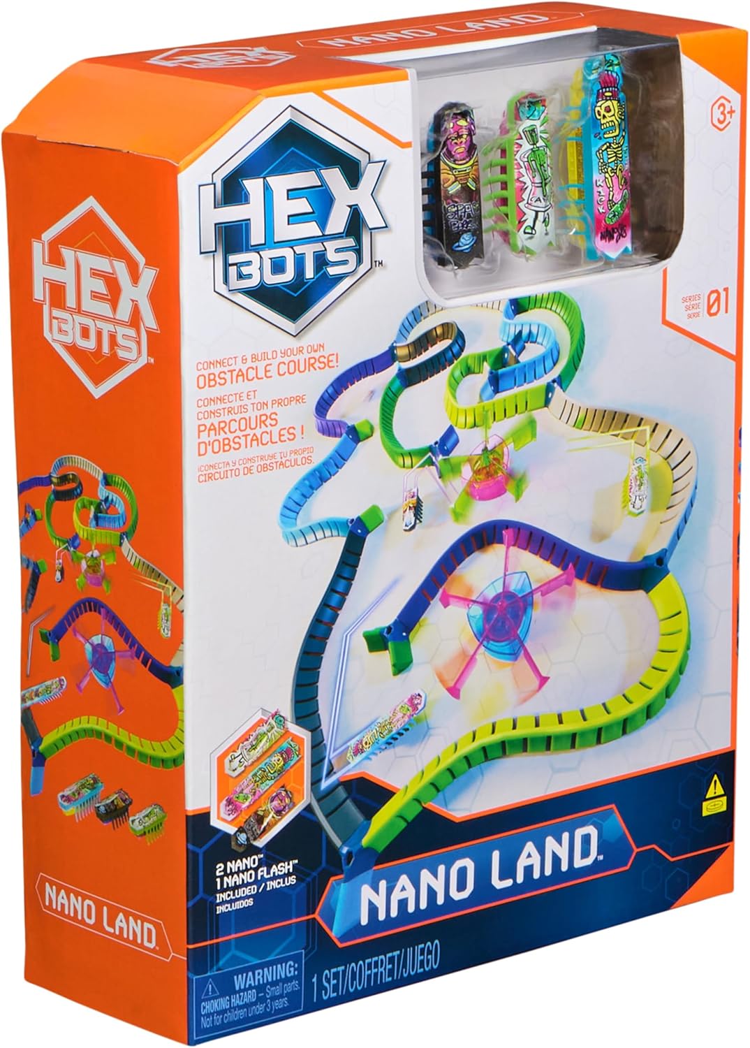 Hex Bots NanoLand Spielset mit 36 Bauteilen, 2 Karussellen, 2 Nano Bots und einem superschnellen Nan