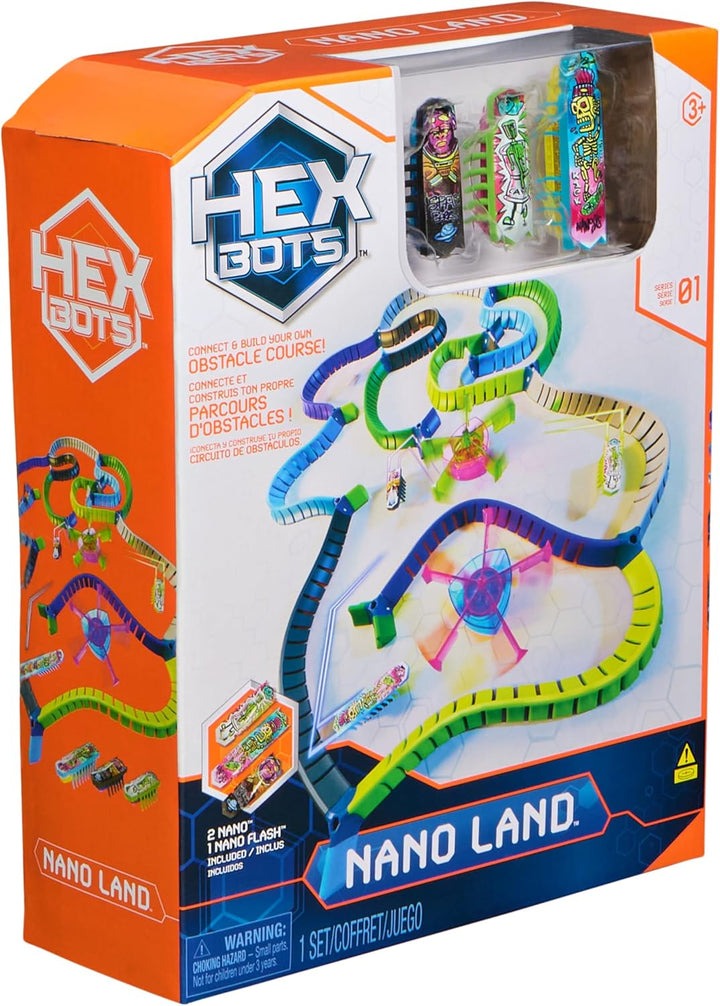 Hex Bots NanoLand Spielset mit 36 Bauteilen, 2 Karussellen, 2 Nano Bots und einem superschnellen Nan