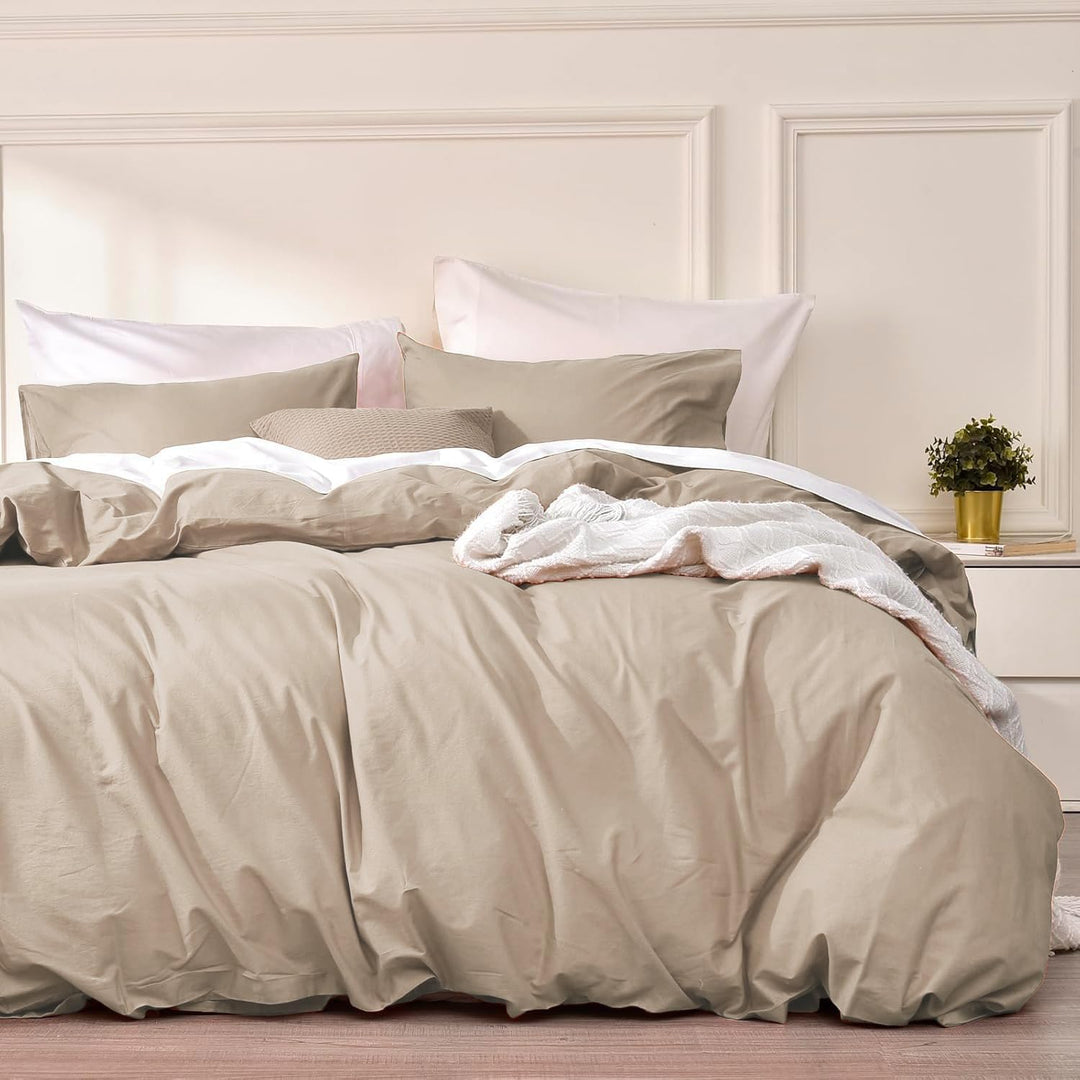 Luofanfei Beige Bettwäsche 135x200 Baumwolle Einfarbig Muster Premium Renforce Uni Bettbezug 135x200