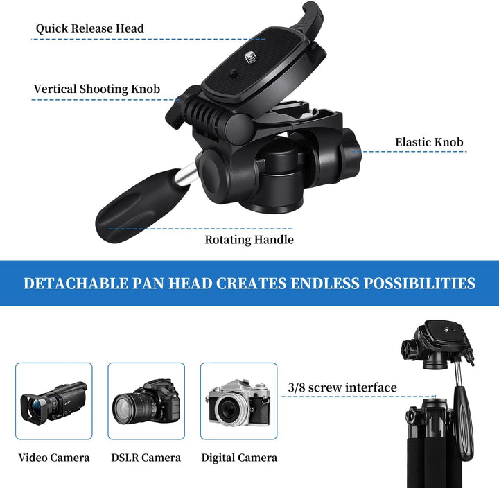 JOILCAN Kamera Stativ, 187cm Aluminium Leichte Dreibeinstativ für Canon Nikon DSLR mit Abnehmbar 3-W