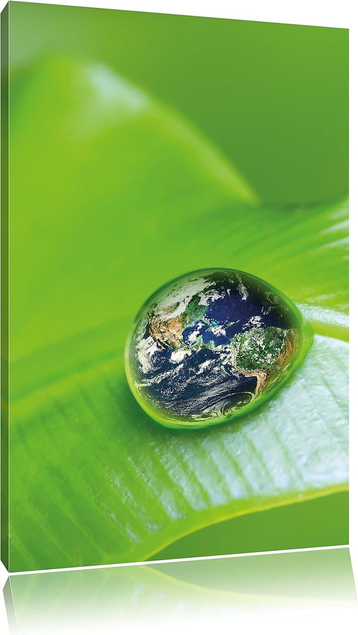 Pixxprint Tautropfen Planet Erde als Leinwandbild/Grösse: 100x70 / Wandbild/Kunstdruck/fertig bespan