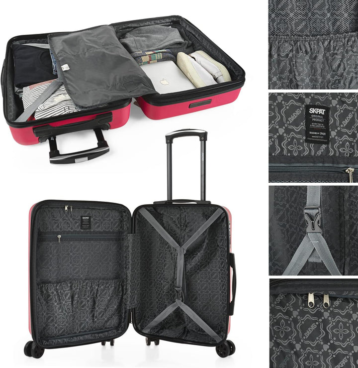 SKPAT Reisekoffer-Set, 4 Räder, Reisekoffer-Set, leicht, mit Zahlenschloss Fuchsia M, Fuchsia M