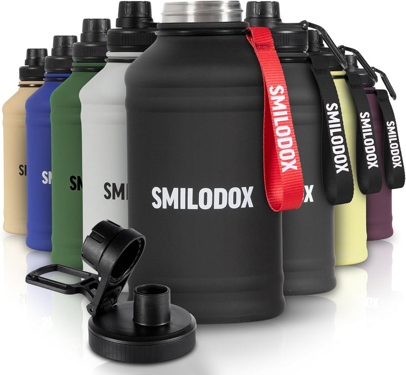 SMILODOX Edelstahl Trinkflasche 1,3 Liter - Extra Stark Sport & Fitness Wasserflasche mit Druckversc