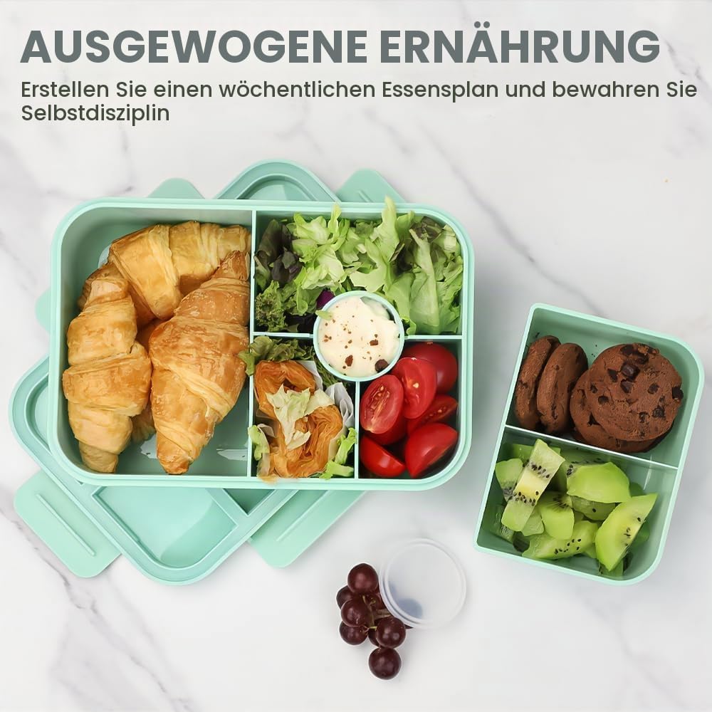 Bugucat Lunchbox Kinder 1300ML 2Set, Brotdose Kinder mit 5 Fächern Bento Box Brotdosen mit Besteckse