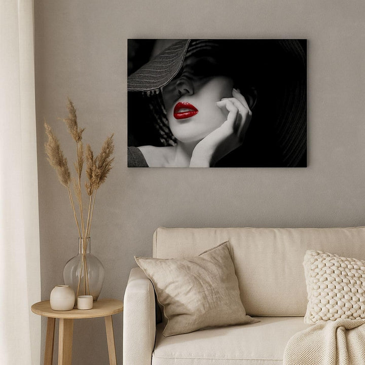 Bilder auf Leinwand 100x70cm Leinwandbild mit Rahmen Frau Gesicht Lippen Gross Wanddeko Bild Schlafz