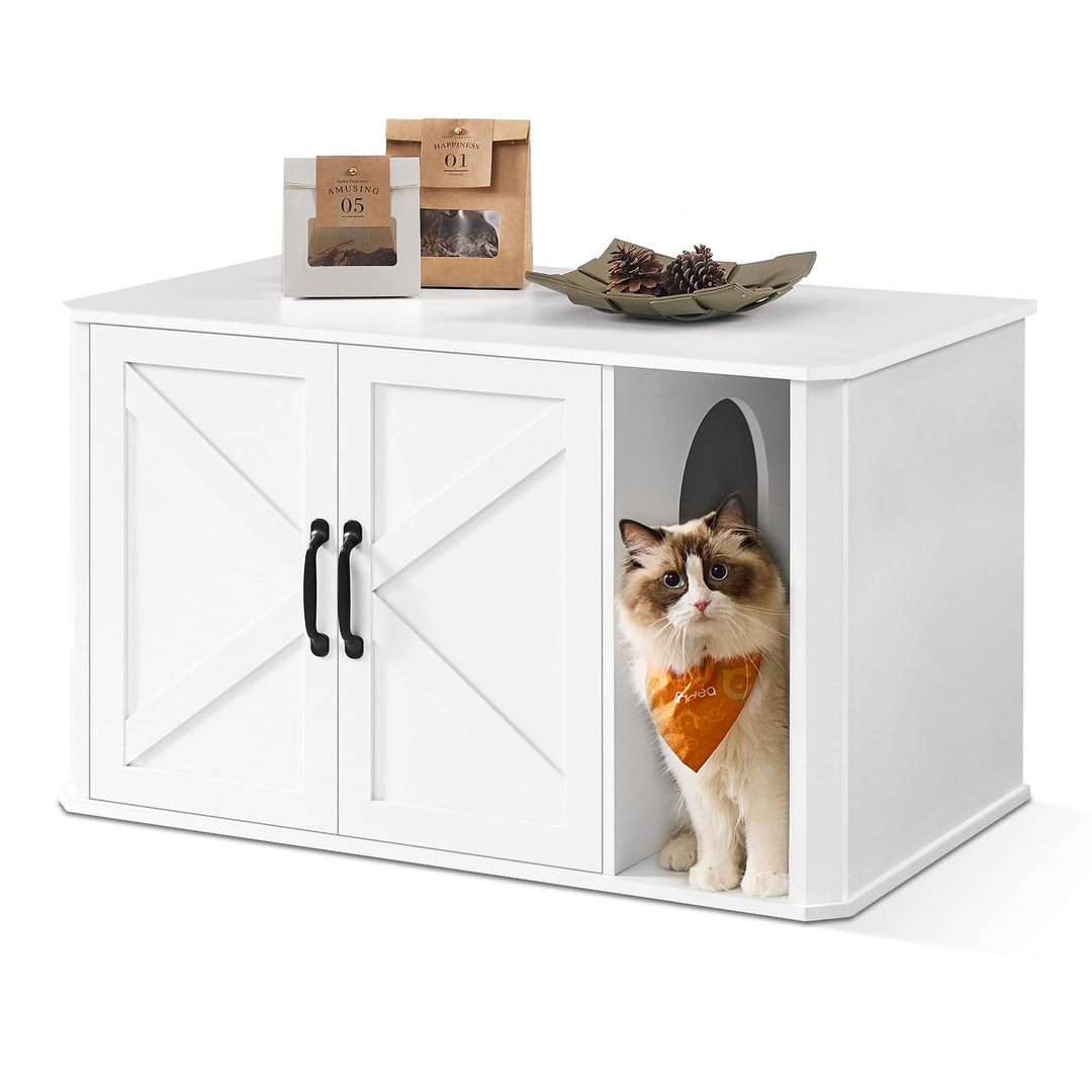 Feandrea Katzenhaus, Katzenklo-Schrank modern, Vordereingang, mit Doppeltür und Griffen, als Sideboa
