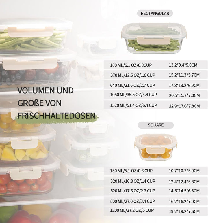 Fenger Vorratsbehälterset aus Glas, Glas-Frischhaltedosen,Aufbewahrungsbehälter für Küche und Restau