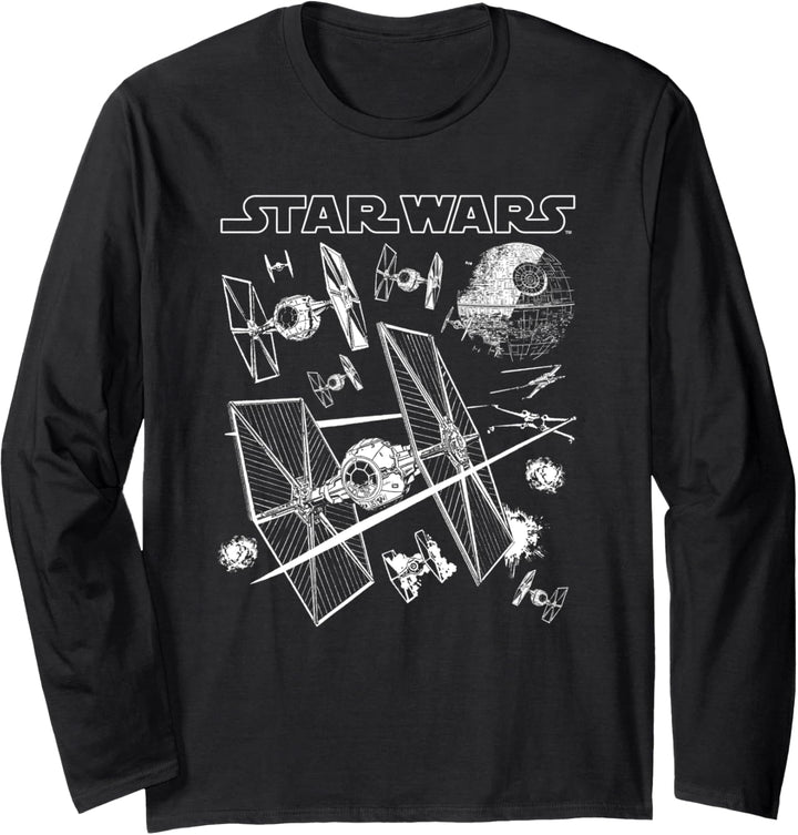Star Wars X-Wings Chase Tie Fighters Death Star Logo Langarmshirt