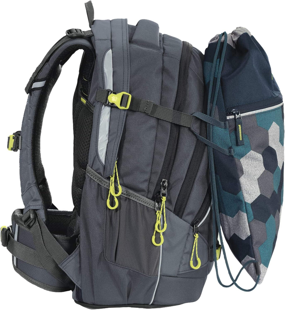 Coocazoo Sportbeutel RocketPocket „Blue geometric“, blau, Reissverschlussfach & Kordelzug, reflektie