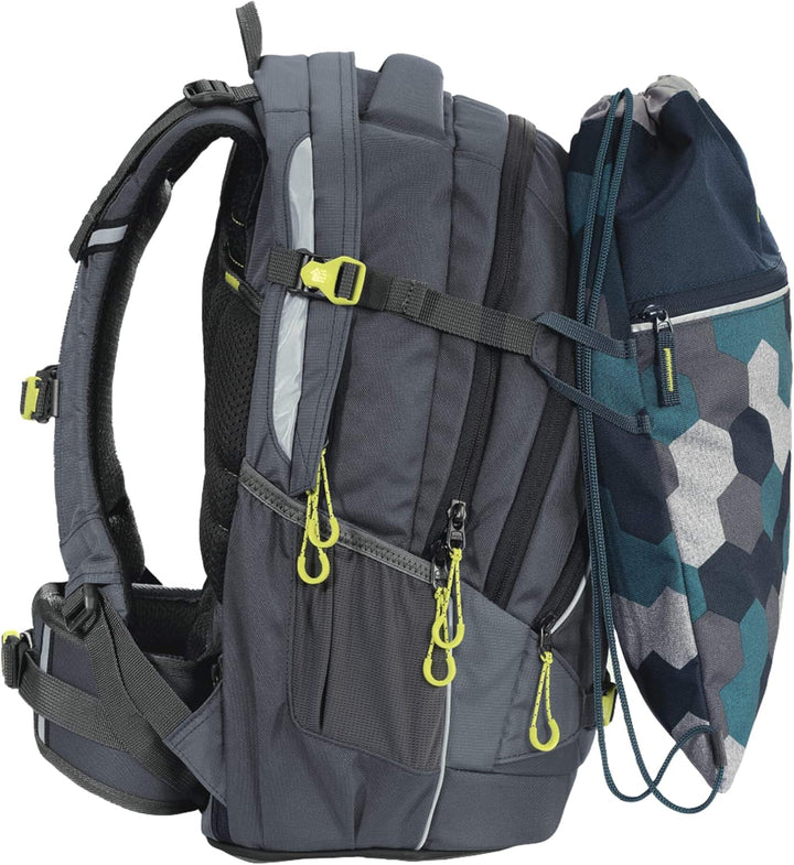 Coocazoo Sportbeutel RocketPocket „Blue geometric“, blau, Reissverschlussfach & Kordelzug, reflektie