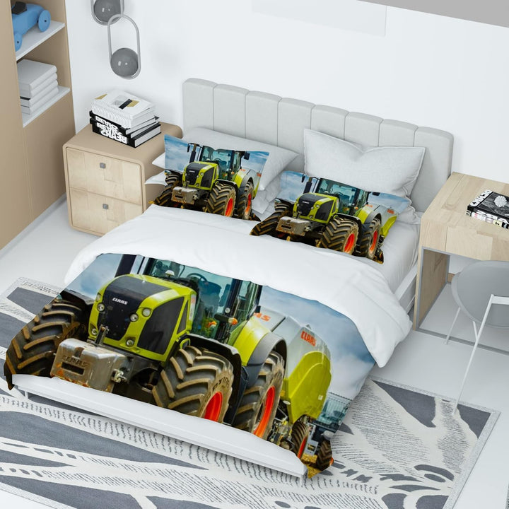PQCXXA Traktor kinderbettwäsche 140x200cm,3-teilig Grün Traktor Bettwäsche-Set mit Reissverschluss u
