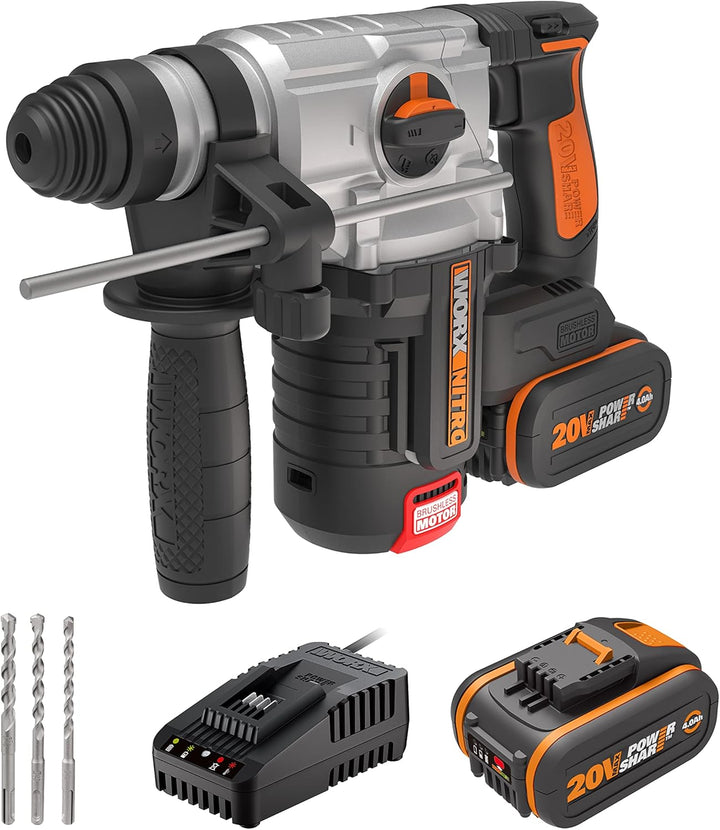 WORX NITRO WX380 Akku-Bohrhammer 20V - zum Bohren, Hammerbohren & Meisseln - bürstenloser Motor - st
