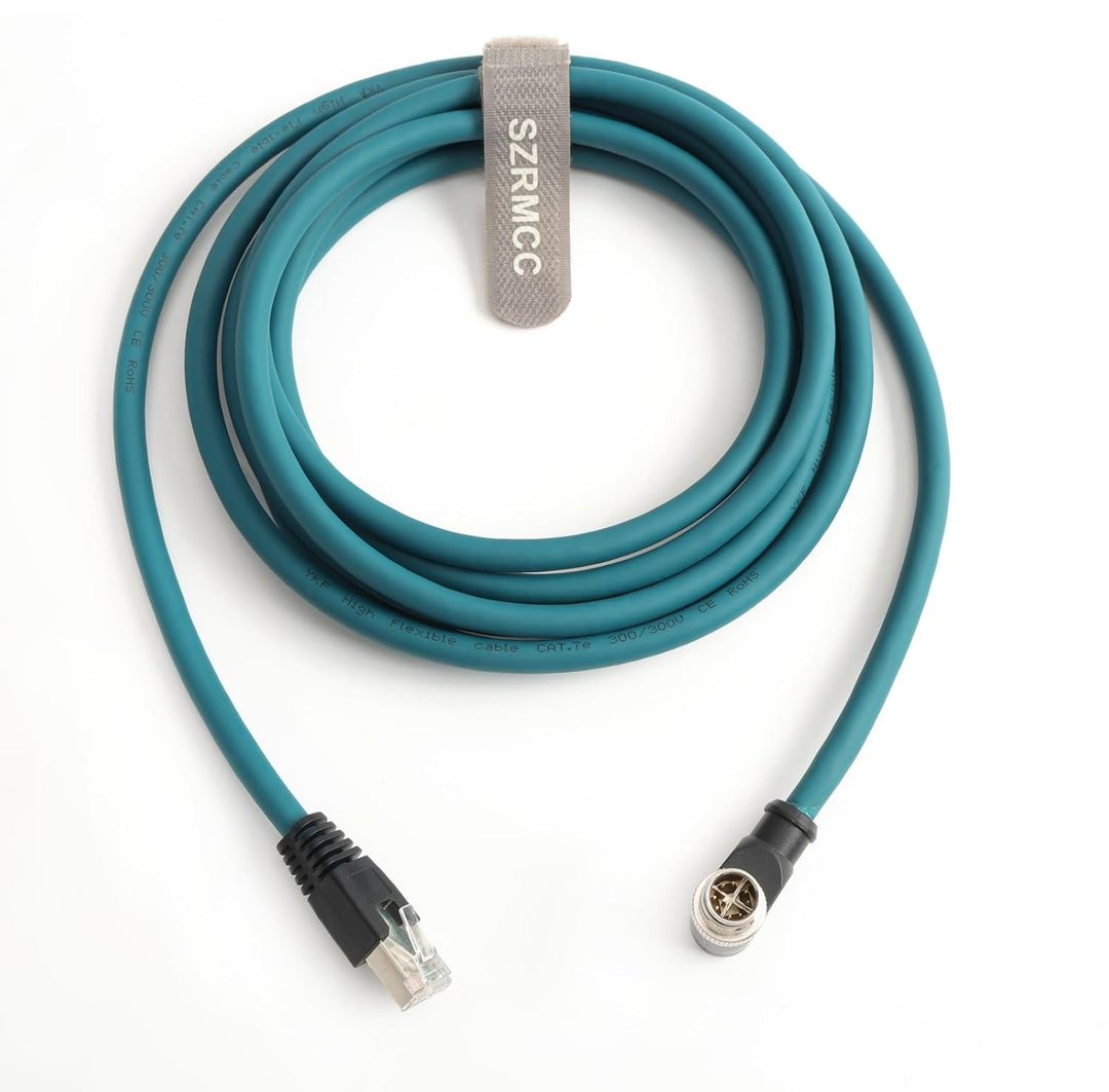 SZRMCC M12 8 Pin X-Coded Rechtwinklig Stecker auf RJ45 Ethernet Kabel Cat7e Gigabit Geschirmtes Wass