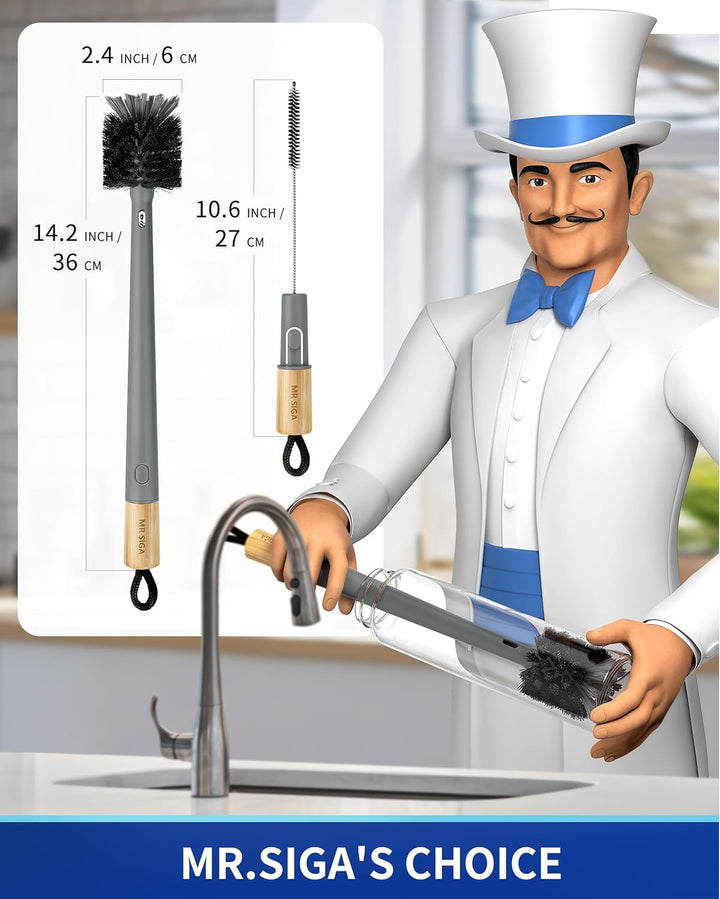 MR.SIGA Wasserflaschenbürste und Strohhalmreinigungsbürste, Flaschenreinigungsbürste mit langem Stie