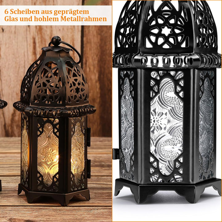 IMAGE Kerzenlaterne 4 Stück Hängende Laterne Metall Kerzenhalter mit Glasscheiben Deko für Weihnacht