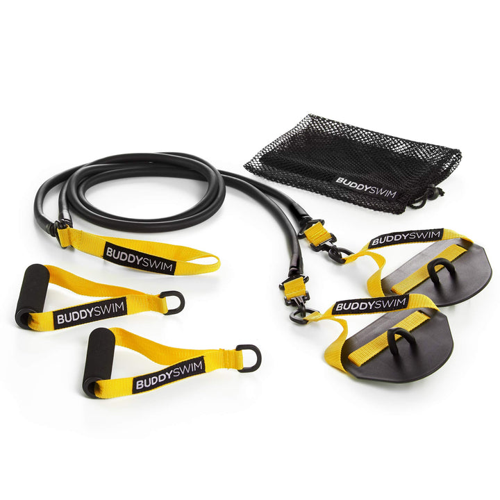 Buddyswim Super Stroke Dryland Cords Widerstandsgummis mit austauschbaren Griffen und Paddles. Elast