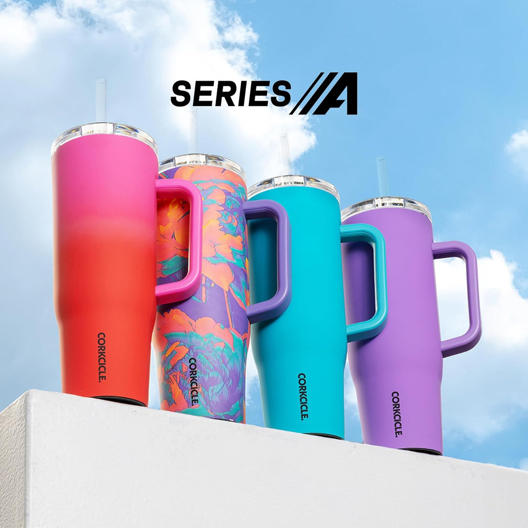 Corkcicle Cruiser Isolierter Becher mit Griff und Strohhalm, Capriblau, 1,2 l, wiederverwendbare Was