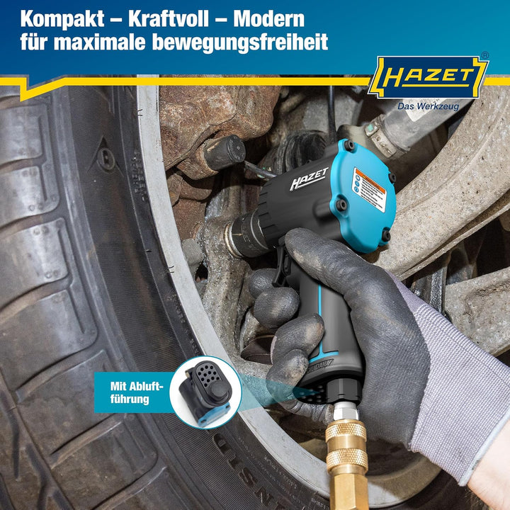 HAZET Druckluft-Schlagschrauber 9012M-1 | extra kurz - nur 80 mm, Max. Lösemoment: 1200 Nm, Vierkant