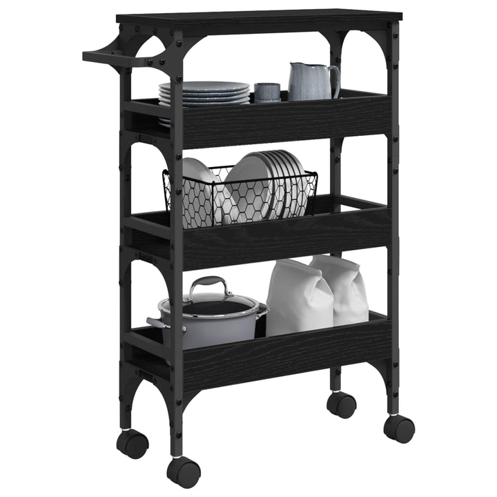 vidaXL Küchentrolley Schwarz Eichen-Optik 53 x 20 x 76 cm, Küchenwagen, mobiles Teil, robuster Wagen