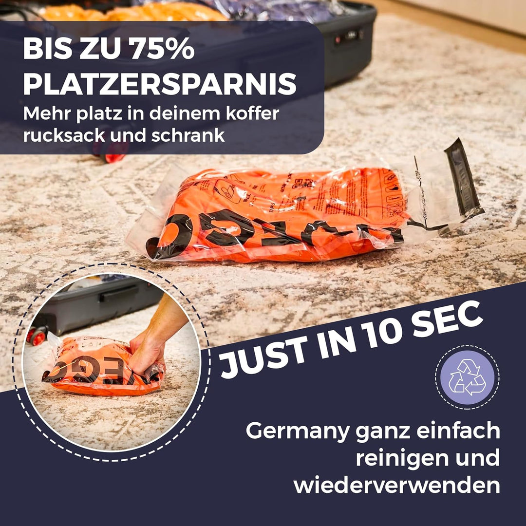 Luvego Vakuumbeutel für Reise - 8 Stück - Travel Vakuumbeutel für Kleidung zum Rollen - 3x 70x50cm,