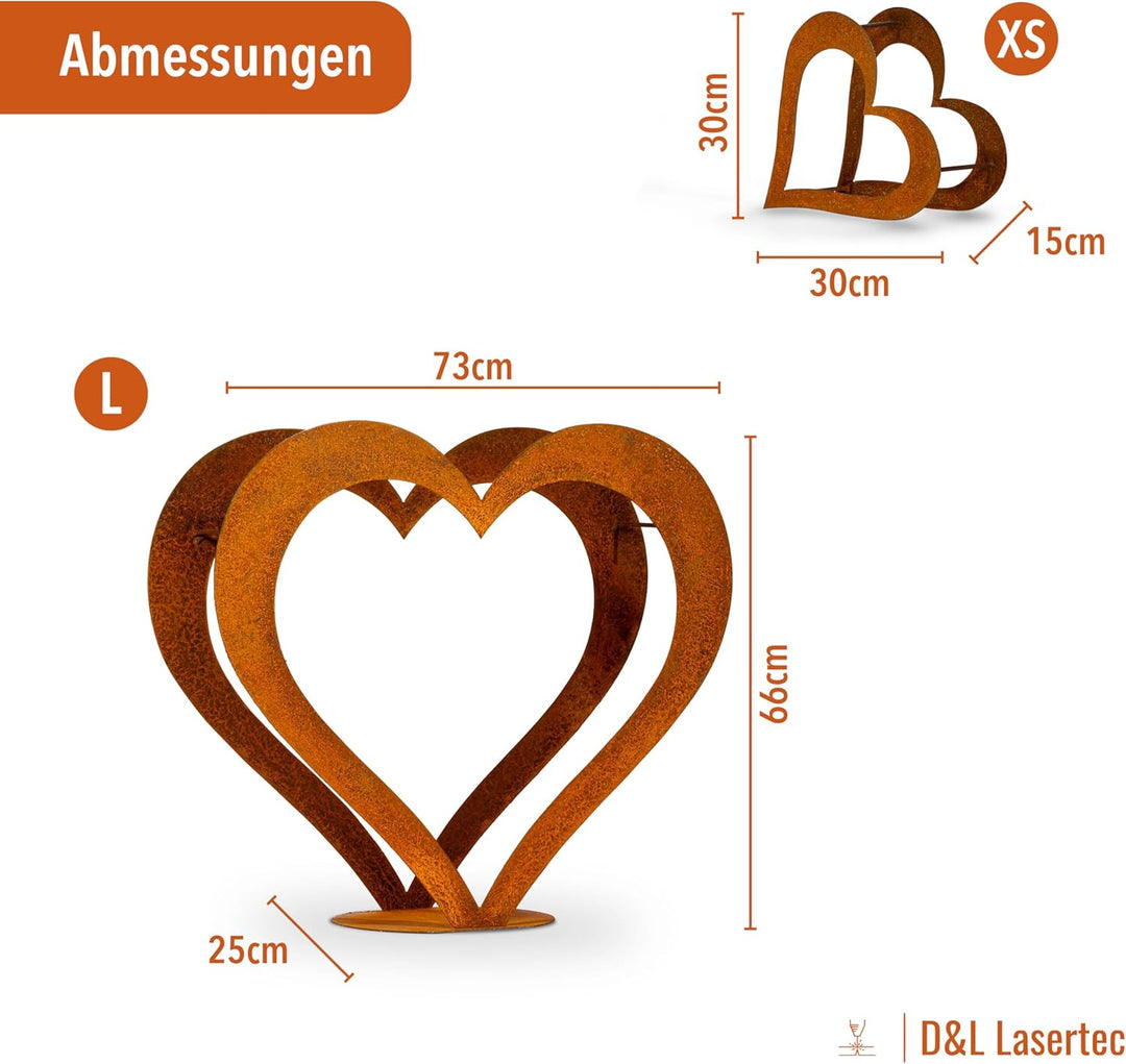 D&L Lasertec Herz aus Metall, Holz Regal, Rost, Edelrost, Holzregal Garten, Terrasse - Deko L+XS