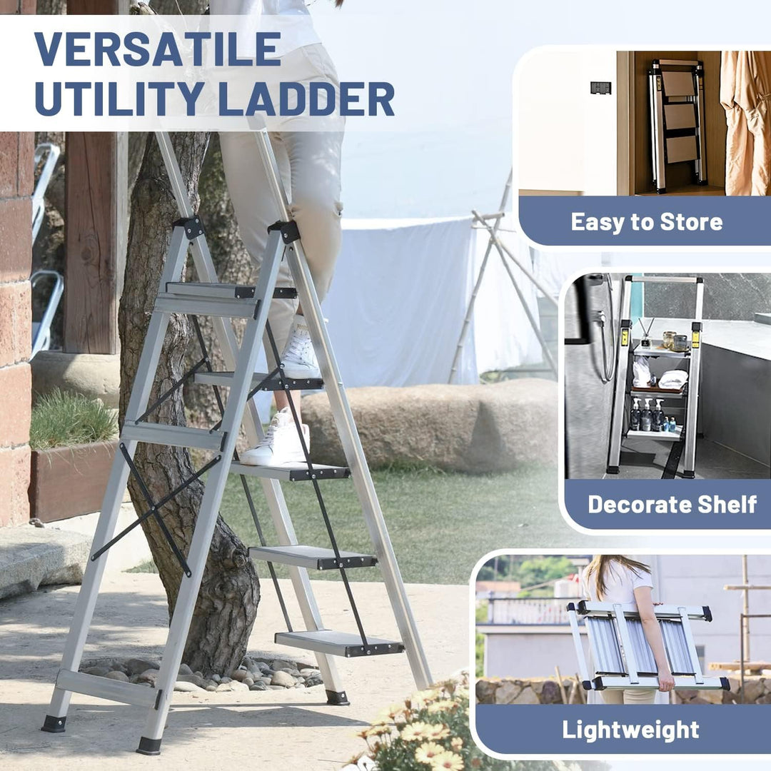 XinSunho Stufenleiter, Klappleiter 5 Stufen mit Ausziehbarem Handlauf, Aluminium Trittleiter, rutsch