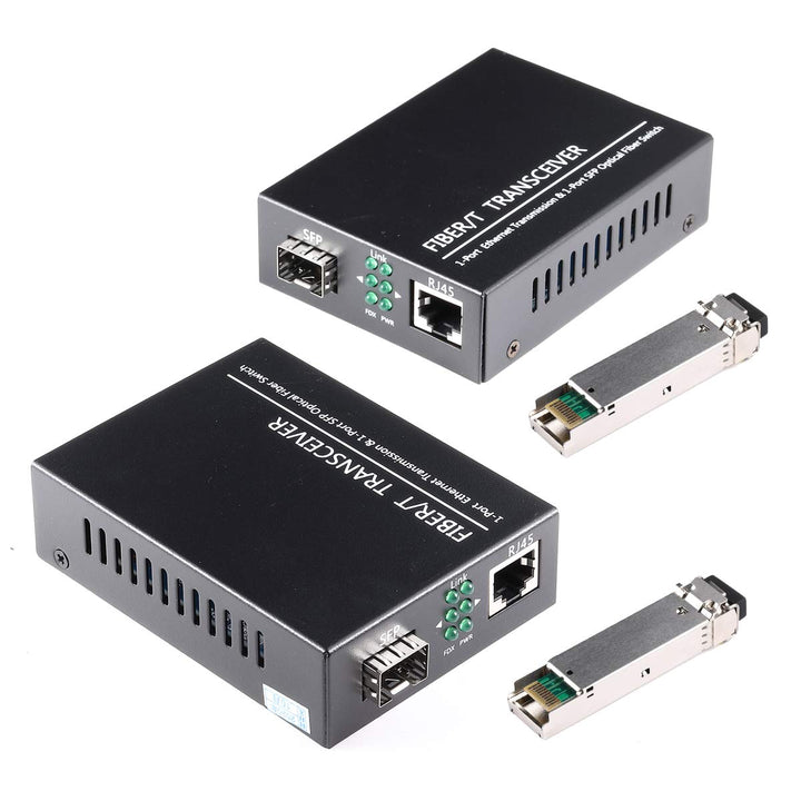 EIN Paar 1,25-G-Gigabit-Ethernet-Glasfaser-Medienkonverter mit SFP LC-Single-Core-Transceiver-Modul,