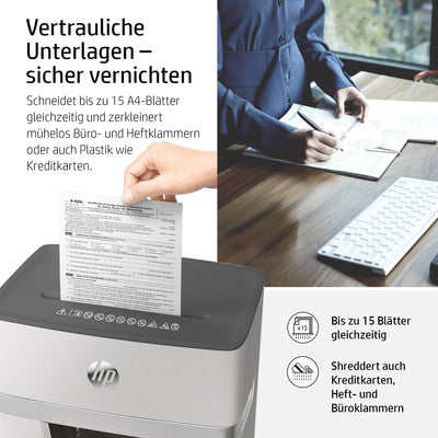 HP OneShred 15CC, Aktenvernichter, Sicherheitsstufe P-4, Cross Cut, 15 Blatt, 2803 Cross Cut 15 Blat