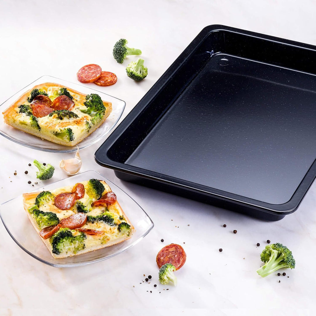 Dr. Oetker Rechteckiges Backblech 42 x 29 x 4 cm Back-Idee – Eckige Pizzablech mit Schnitt- & kratzf